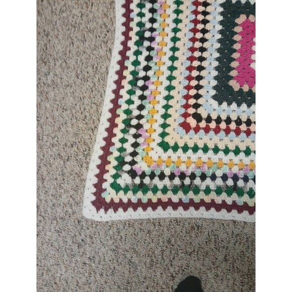 Vtg Crocheted Afghan Around the World Multi-Colored Throw Blanket 35×35 - Picture 5 of 8